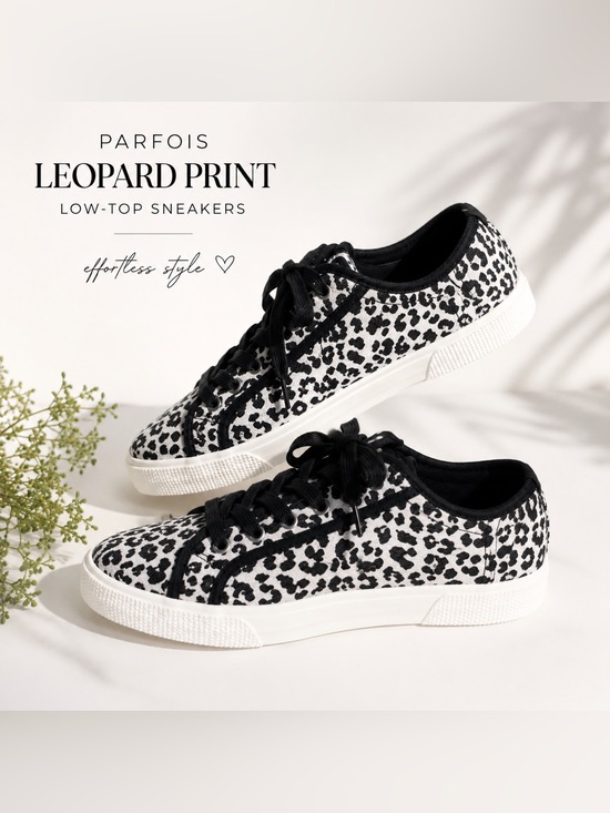 Parfois Shoes - Leopard Print Low-Top Sneakers - Black &  light gray
